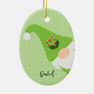 Grüner Weihnachtsgenome Schachbrett Spaß Keramik Ornament