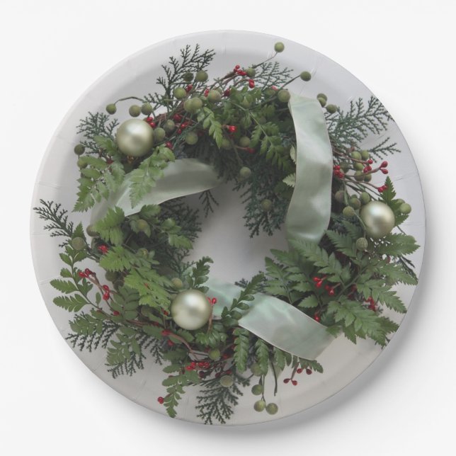 Grüner Weihnachtskranz Pappteller (Vorderseite)