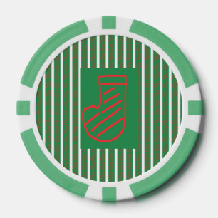 Grüner Weihnachtsstrumpf auf Grün Pokerchips
