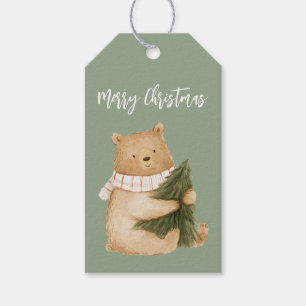 Grüner Weißer Glücklicher Bär Weihnachtsbaum Geschenkanhänger