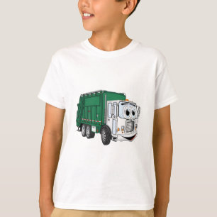 Grüner weißer lächelnder Abfall-LKW-Cartoon T-Shirt