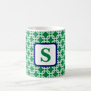 Grüner Weißer Link Muster Monogramm Kaffeetasse