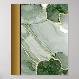 Grüner weißer Marmorstein / Schwarze goldene Grenz Poster