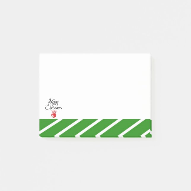 Grüner weißer Streifen Frohe Weihnachten Post-it Klebezettel (Vorderseite)
