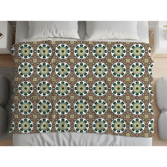 Grüner, weißer und brauner Mandala  Fleecedecke (Von Creator hochgeladen)
