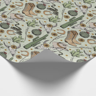 Grüner Western Laughing Cowboy Skull & Cactus Geschenkpapier