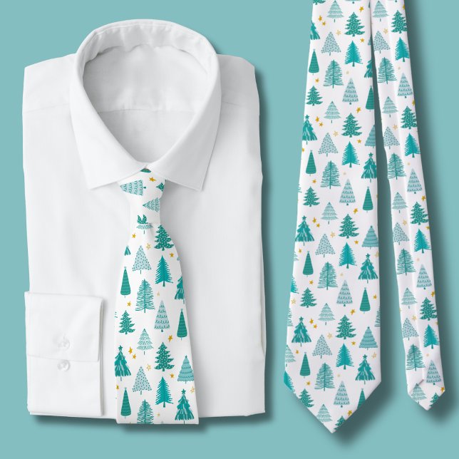 Grüner Winterwald Weihnachtsbaum Krawatte (Green Christmas Tree woodland forest tie)