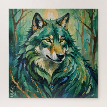 Grüner Wolf im Waldrätsel