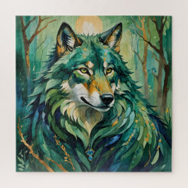Grüner Wolf im Waldrätsel