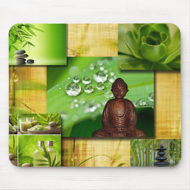 Grüner Zen u. Buddha-Ruhe-Collage Mousepad (Vorne)