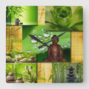 Grüner Zen u. Buddha-Ruhe-Collage Quadratische Wanduhr