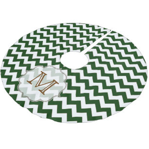 Grüner Zickzack Streifen Monogram, anfänglicher Tr Polyester Weihnachtsbaumdecke