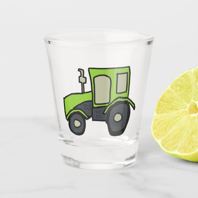 Grüner Zuchttraktor Schnapsglas (Vorderseite)
