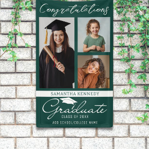 Grünes 3-Foto-Collage-Abschluss-Gratulation Absolv Banner