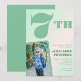 Grünes 7. Geburtstag Einladungen Farbiges Foto