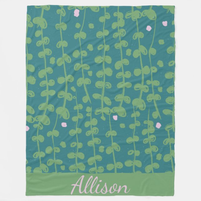 Grünes Abstraktes Blumenmuster Personalisiert Fleecedecke (Vorderseite)
