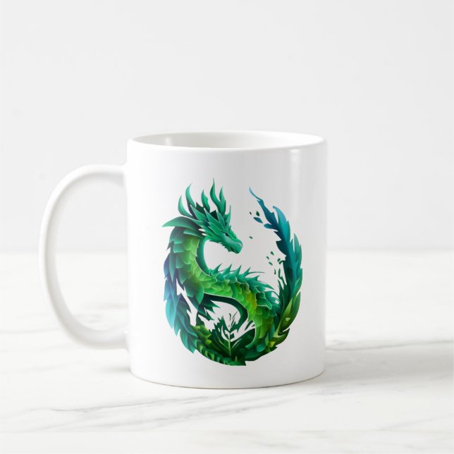 Grünes Abstraktes Drachendesign Kaffeetasse (Links)