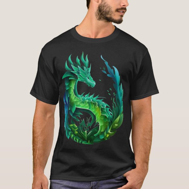 Grünes Abstraktes Drachendesign T-Shirt (Vorderseite)