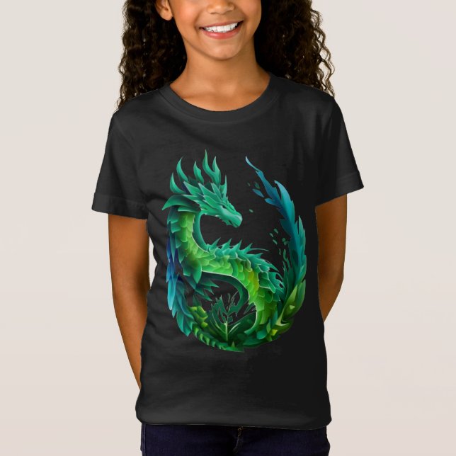 Grünes Abstraktes Drachendesign T-Shirt (Vorderseite)