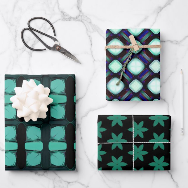Grünes Abstraktes modernes geometrisches Muster Geschenkpapier Set (Vorderseite)