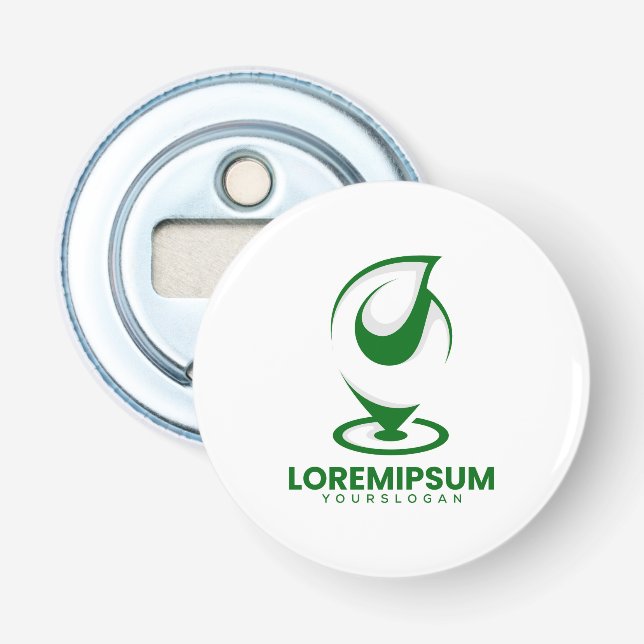 Grünes abstraktes Wassertröpfchen- und Globus-Logo Flaschenöffner (Vorderseite)