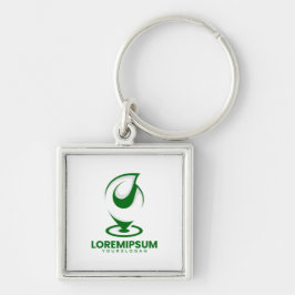 Grünes abstraktes Wassertröpfchen- und Globus-Logo Schlüsselanhänger