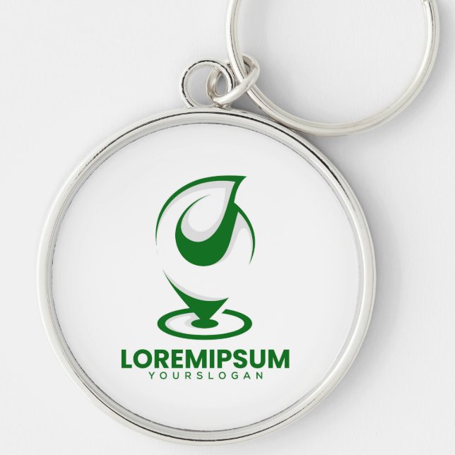 Grünes abstraktes Wassertröpfchen- und Globus-Logo Schlüsselanhänger (Vorne)