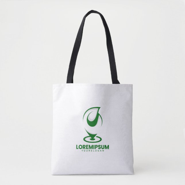 Grünes abstraktes Wassertröpfchen- und Globus-Logo Tasche (Vorderseite)