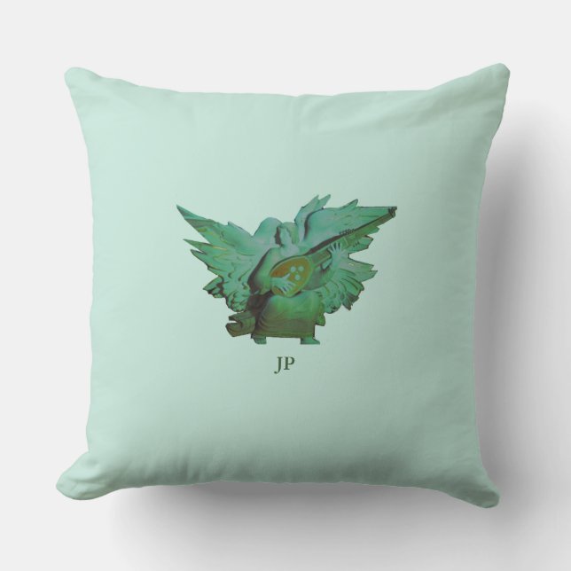 Grünes Angel Monogram Dekoratives Fußbodenpolster Kissen (Vorderseite)