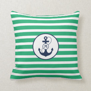 Grünes Anker-Monogramm Kelly Kissen