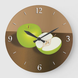 Grünes Apfel und ein halbes Stillleben Große Wanduhr