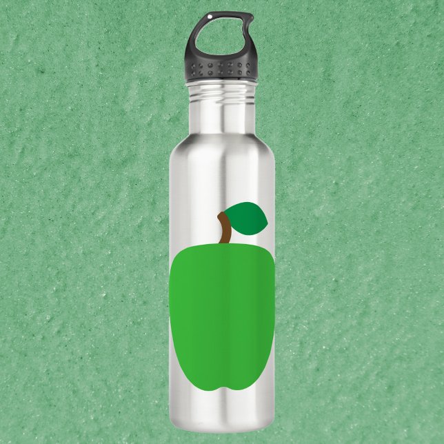 Grünes Apfelfrucht Edelstahlflasche (A water bottle with a graphic of a green apple.)