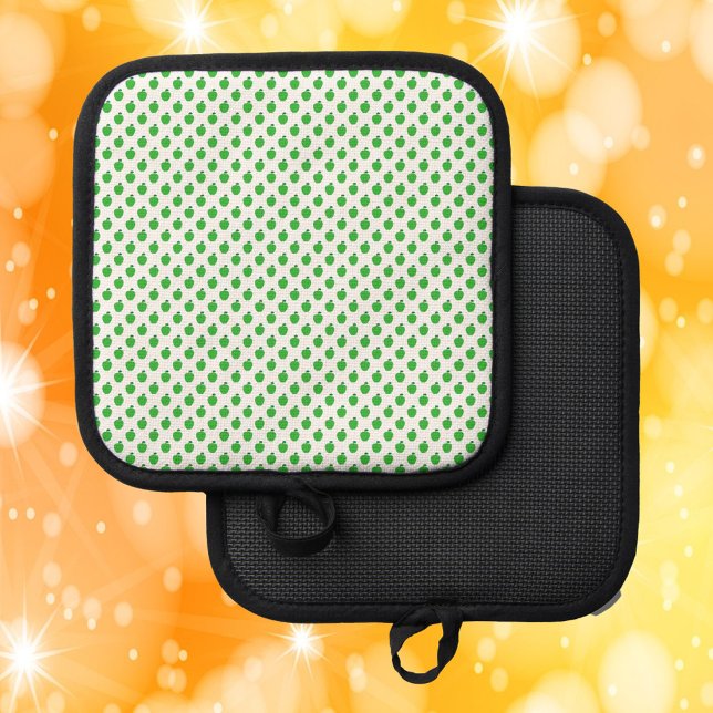 Grünes Apfelfruchtmuster Topflappen (A pot holder with a pattern of green apples)