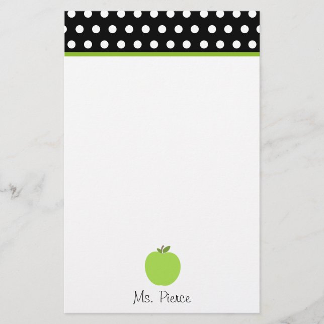 Grünes Apple/Schwarzes mit weißen Tupfen Briefpapier (Vorderseite)