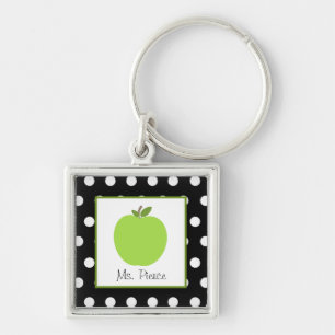 Grünes Apple/Schwarzes mit weißen Tupfen Schlüsselanhänger
