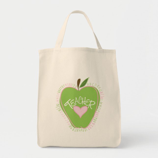 Grünes Apple u. Herz-Alphabet-Lehrer-Tasche Tragetasche (Vorne)