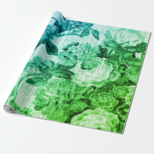 Grünes Aqua Blauer Floral Toile Botanisches Dekor Geschenkpapier