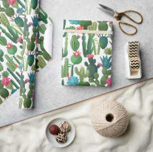 Grünes Aquamarin blühendes Kakteen-Muster Geschenkpapier