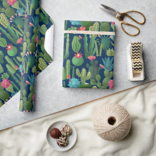 Grünes Aquamarin blühendes Kakteen-Muster Geschenkpapier