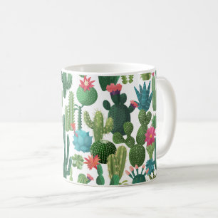 Grünes Aquamarin blühendes Kakteen-Muster Kaffeetasse