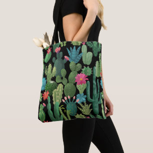 Grünes Aquamarin blühendes Kakteen-Muster Tasche