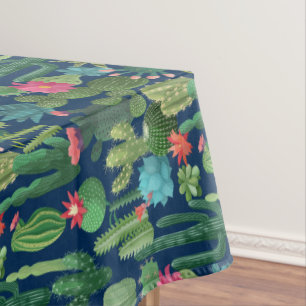 Grünes Aquamarin blühendes Kakteen-Muster Tischdecke