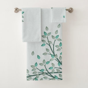 Grünes aquamarines Blätter-Bad-Badezimmer-Tuch-S Badhandtuch Set