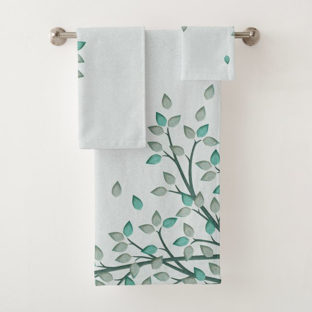 Grünes aquamarines Blätter-Bad-Badezimmer-Tuch-Set Badhandtuch Set (Insitu)