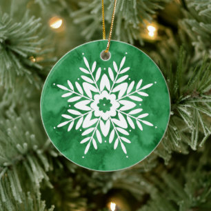 Grünes Aquarell-Abstraktes Schneeglöckchen Keramik Ornament