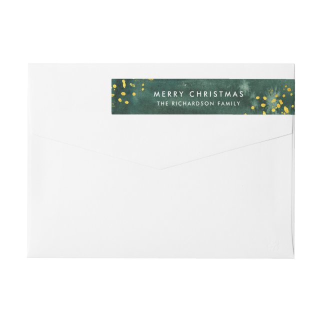 Grünes Aquarell mit frohen Weihnachten des Gold| (Rückseite)