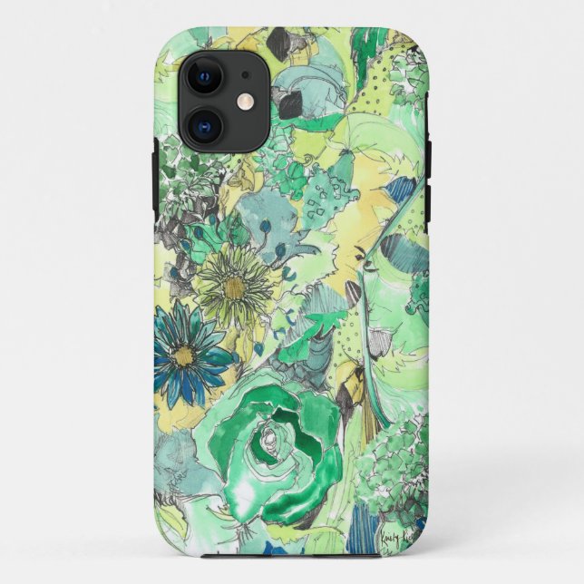 Grünes Aquarell skizzierte Blüte iPhone Kasten Case-Mate iPhone Hülle (Rückseite)