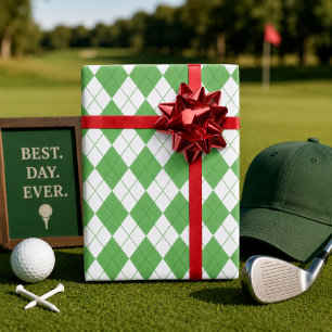 Grünes Argyle-Muster Golf Geschenkpapier
