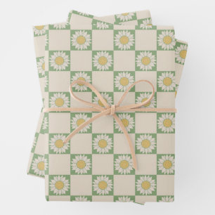 Grünes Ästhetisches Schachblütenmuster Y2K Muster Geschenkpapier Set