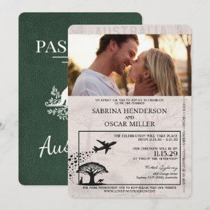 Grünes Australien Reisepass Hochzeit Einladung